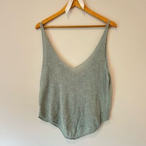 Free People Beach Light Sea Foam Blue Crochet Knit V-Neck Tank Top